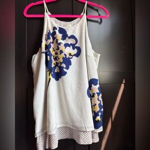 Anthropology Porridge Floral Print Women's Top - White and Blue